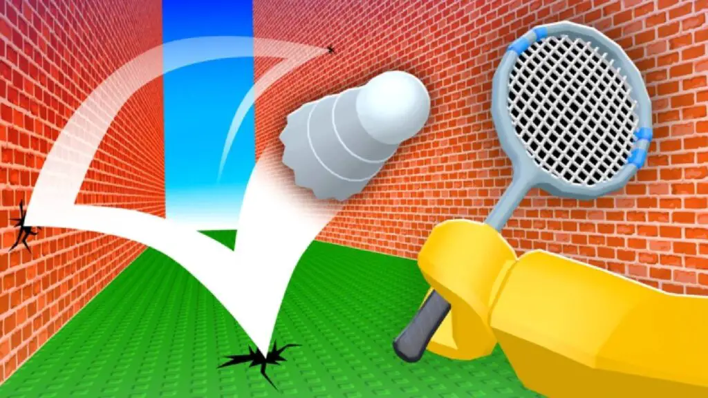 Racket Rivals art showing a player holding a racket and a shuttlecock bouncing towards them