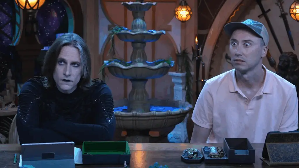 Matthew Mercer and Alexander Ward stare, frightened, during Critical Role Campaign 4's fourth episode.