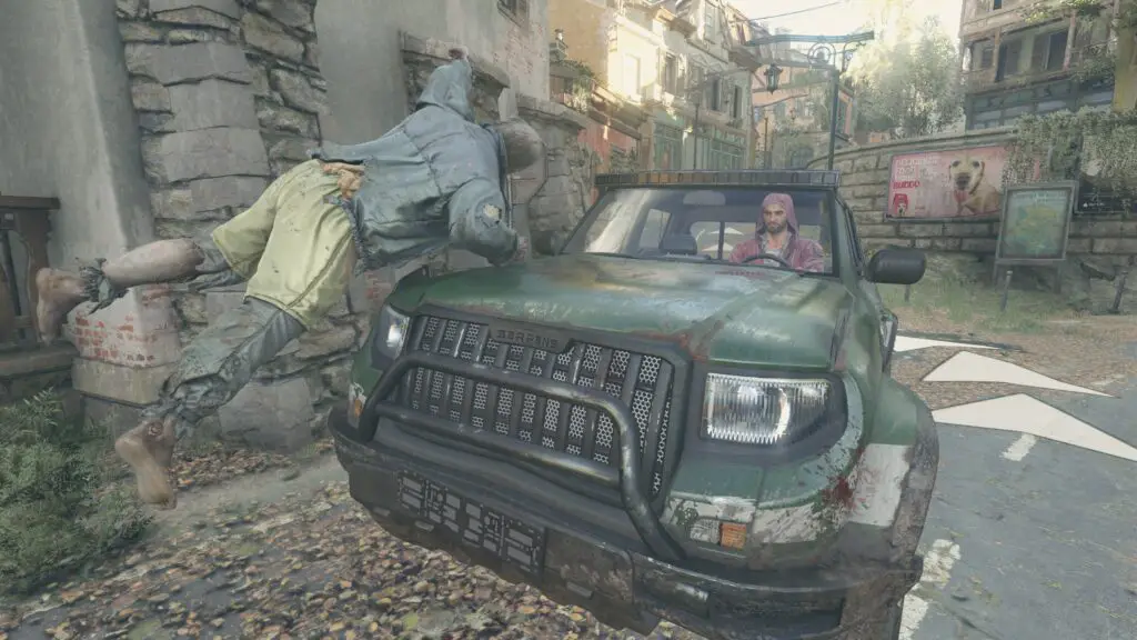 A car hitting a zombie