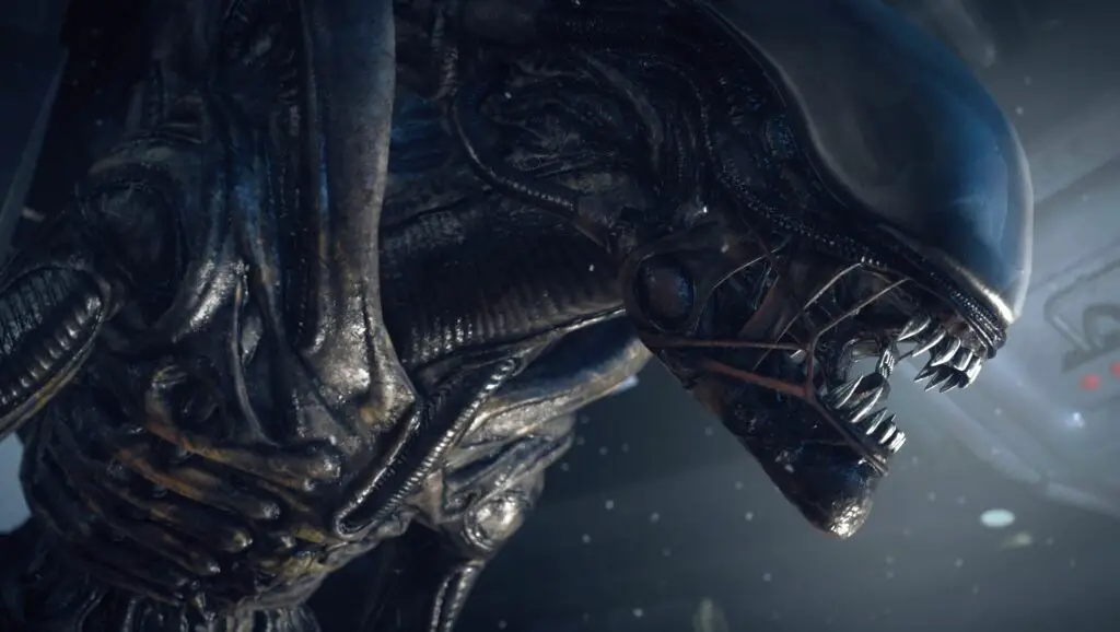Alien Isolation gameplay screenshot showing the Xenomorph