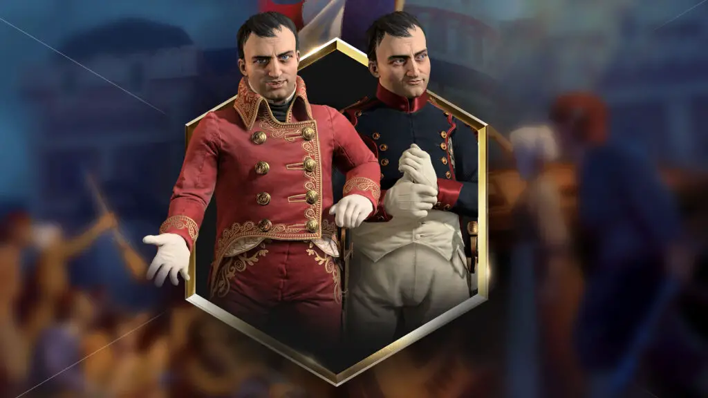 An image of Civilization 7's Napoleon in his Revolutionary and Emperor personas.