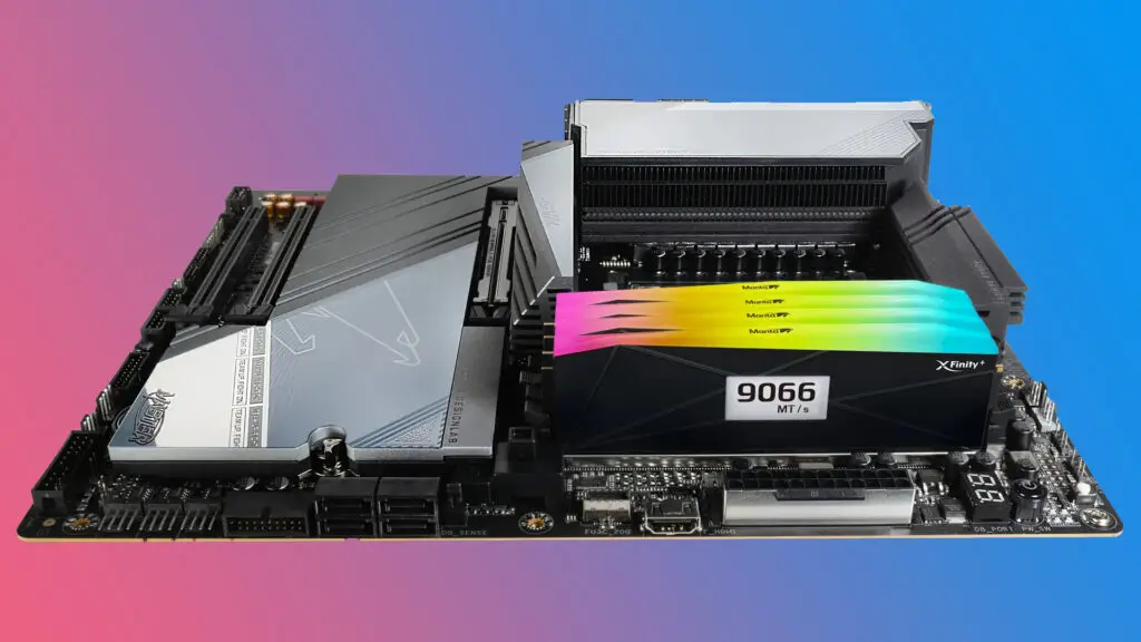 V-Color DDR5 Xfinity+ RAM modules plugged into a Gigabyte motherboard