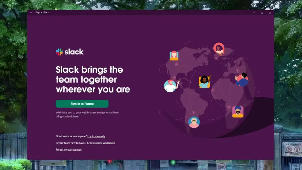 A screenshot of the Slack login page