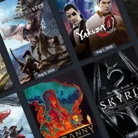 A compilation of gaming resource icons and text, including mentions of Steam sales, free PC games, and upcoming 2025 releases
