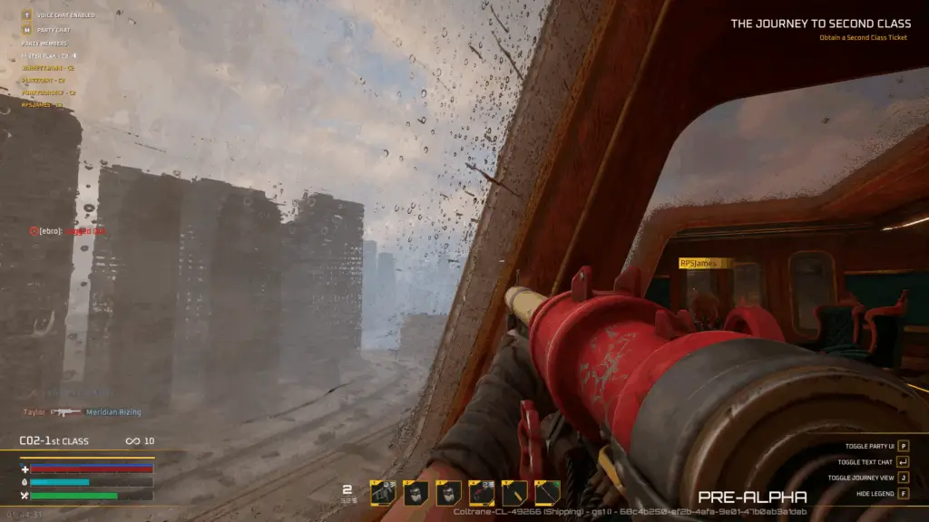 Looking out the window at a ruined city.