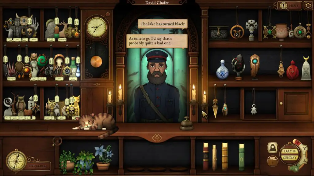 A mailman at the counter of an occult shop