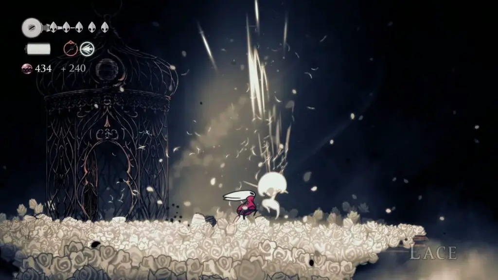 Screenshot from Kilroy Was Here's YouTube video demonstrating the Silksong Upslash AI Break glitch in action.