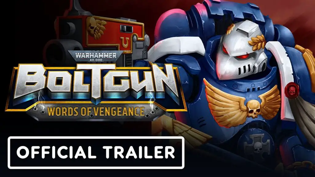 A scene from the Warhammer 40,000: Boltgun - Words of Vengeance DLC Launch Trailer, showcasing new levels and gameplay features.