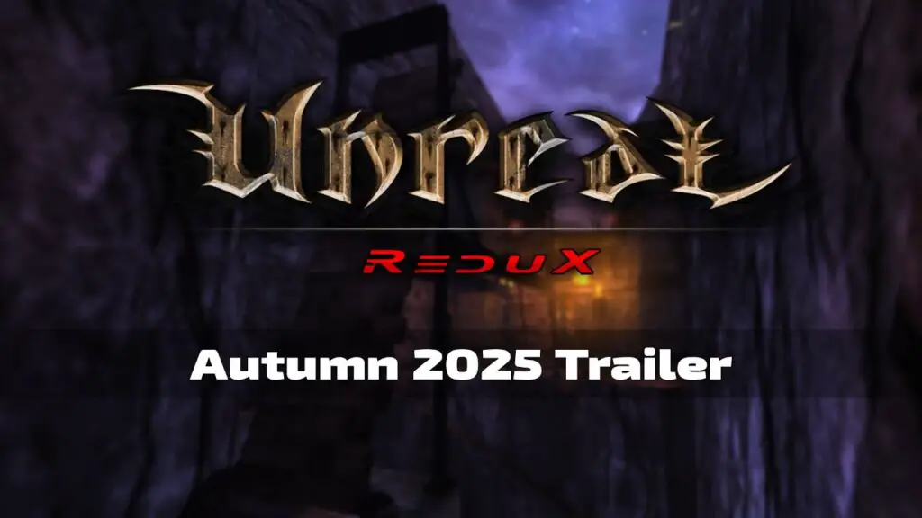 Unreal Redux fan remake trailer still, showcasing updated graphics and environments.
