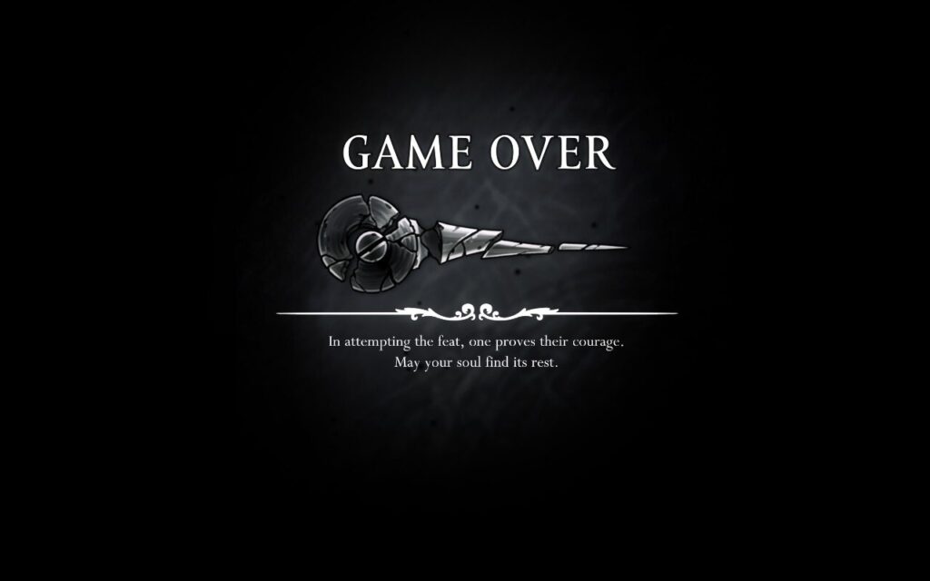 A screenshot from Silksong showing the game over screen that appears when Hornet dies in Steel Soul mode