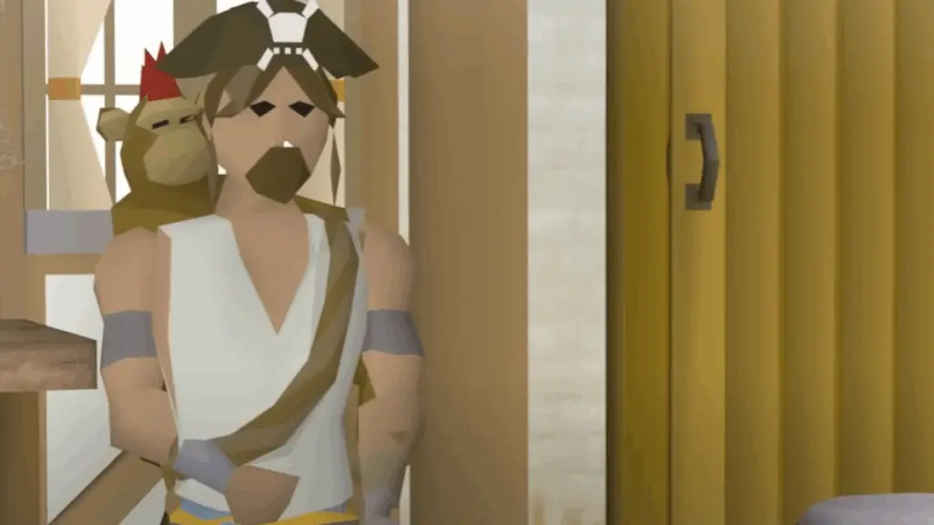 A pirate from Old School Runescape looks despondently out the window.