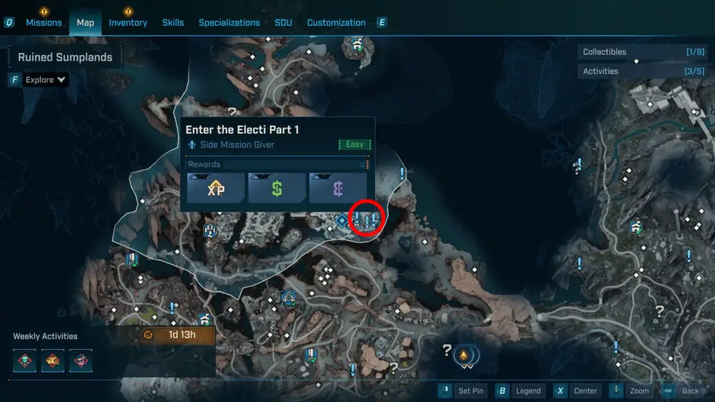 Map highlighting the starting area for the Enter the Electi Part 1 quest in Borderlands 4.