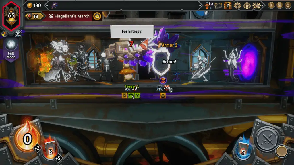 A train battle in Monster Train 2.