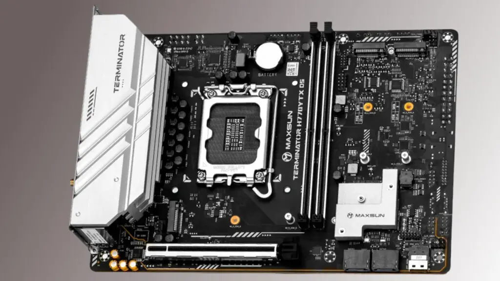 An image of the Maxsun Terminator H770YTX D5 motherboard.
