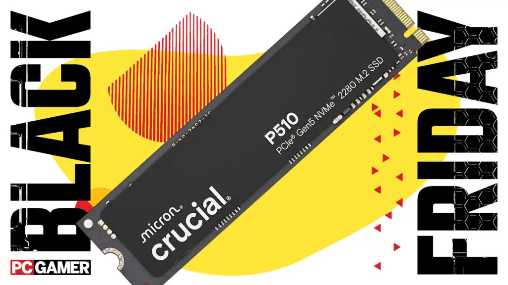 Crucial's P510 on a yellow and red background with Black Friday written on it.