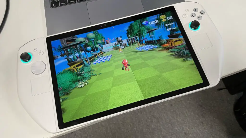 User interacting with the Abxylute 3D One handheld PC