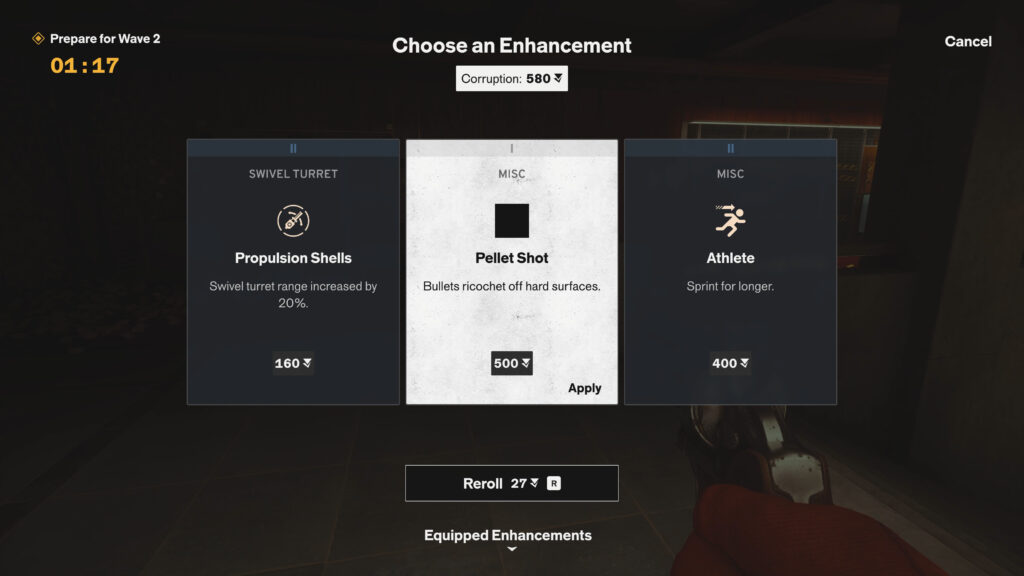 An image of the Vampire Survivors' style skill choices in FBC: Firebreak's new game mode.