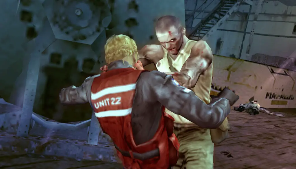 Cold Fear protagonist gets grabbed by a zombie.