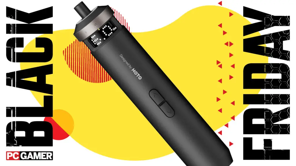 Hoto electric screwdriver on a yellow background with the 'black friday' on the side.