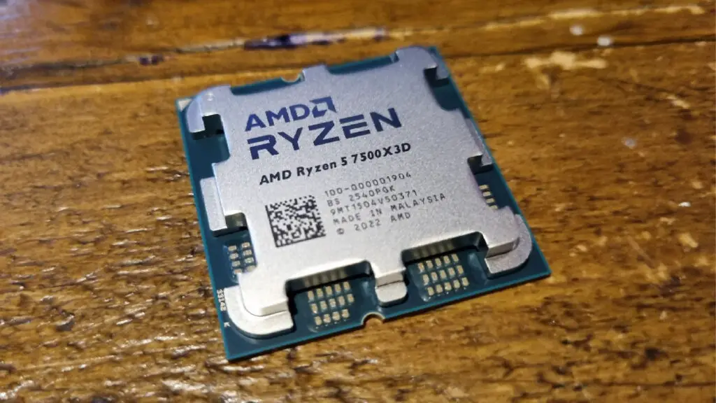 The AMD Ryzen 5 7500X3D on a desk