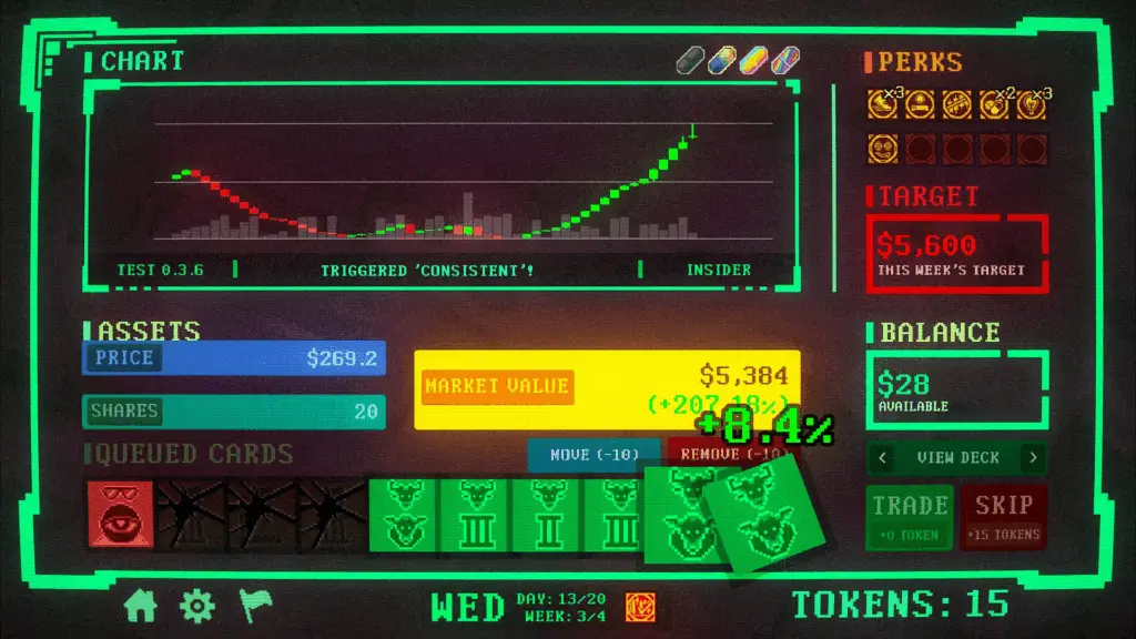 The trading screen in Insider Trading.