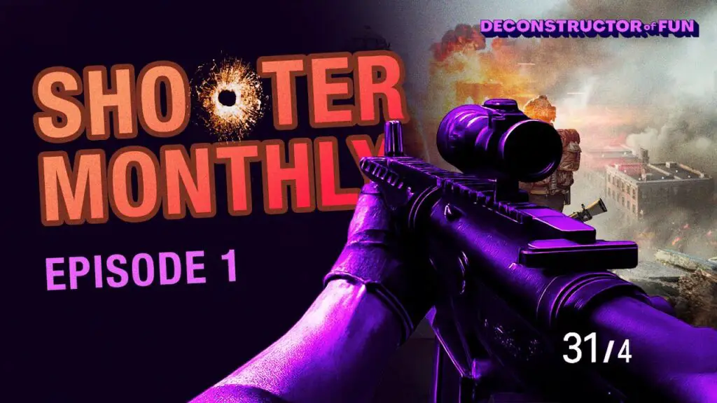 Thumbnail for the 'Shooter Monthly #1' podcast episode, featuring discussions on Battlefield Revolution, Arc Raiders, and the ABI Mystery.