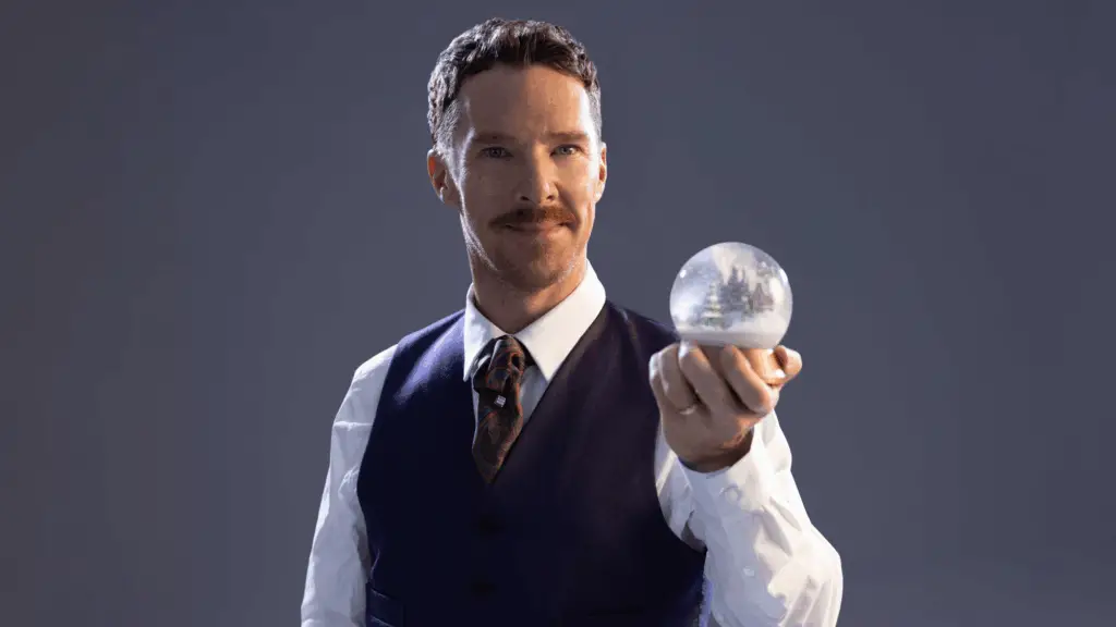 Benedict Cumberbatch holding a snow globe
