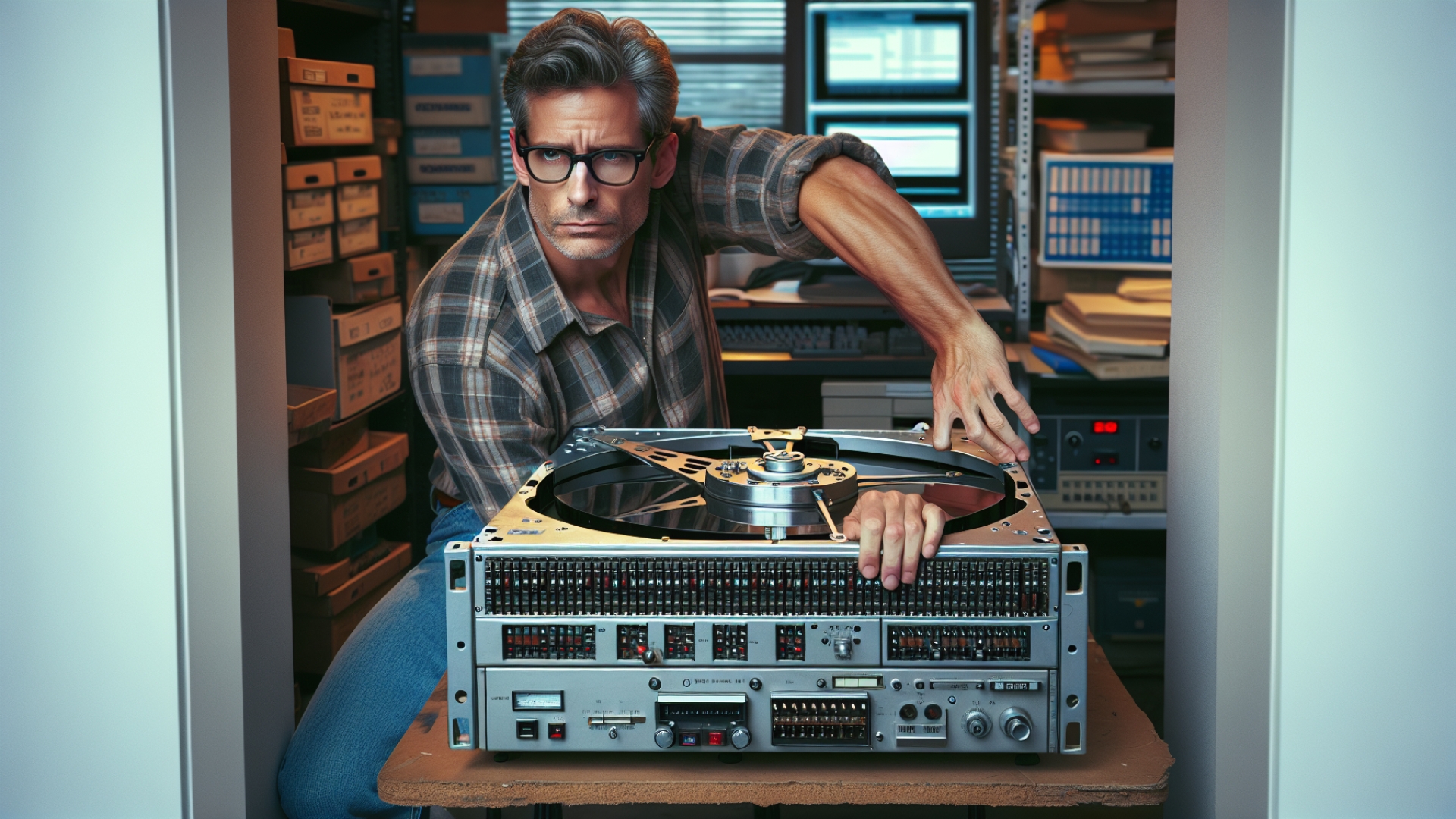 Former Microsoft Engineer Dave Plummer Installs a Colossal 200-Pound Vintage Disk Drive