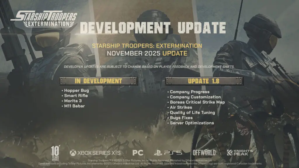 The current development roadmap for Starship Troopers: Extermination, as described in the text.