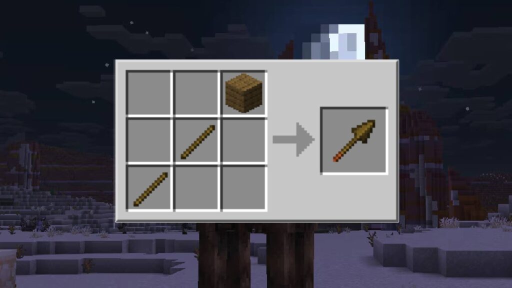 Detailed image of the diagonal spear crafting recipe in Minecraft