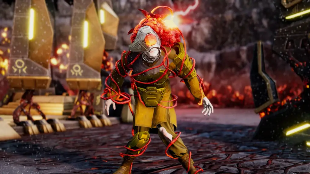 An Enlightened unit stands covered in crimson tendrils in Tempest Rising