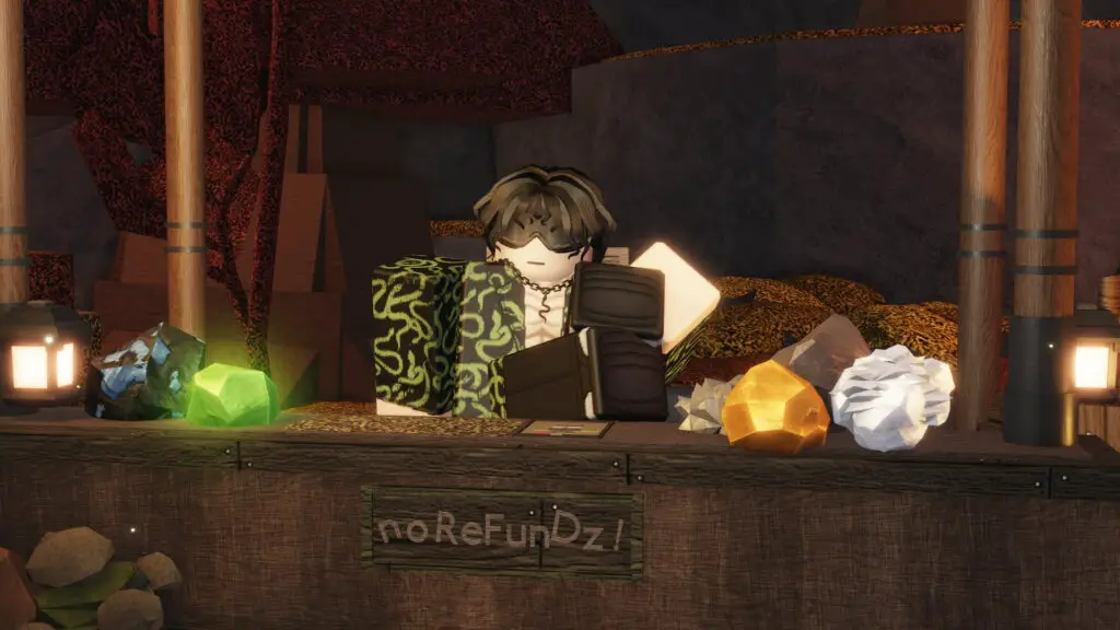 An NPC selling various ore in The Forge