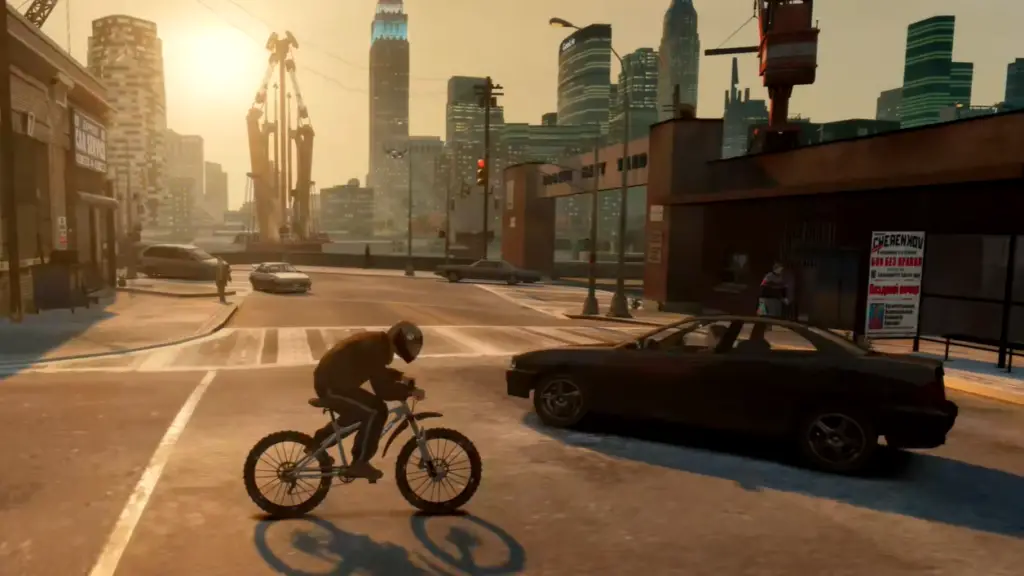 Niko riding a bike through Liberty City