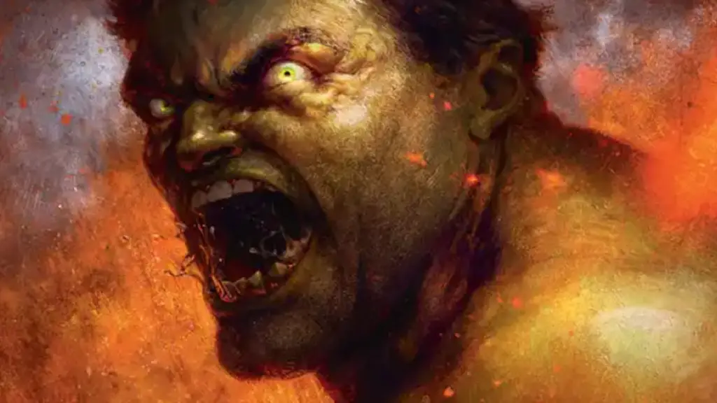 The Incredible Hulk lets out a bellowing roar in the official card art for Magic: The Gathering's marvel crossover.