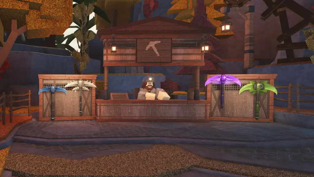 Fred the Miner, an NPC selling pickaxes in the Roblox game, The Forge