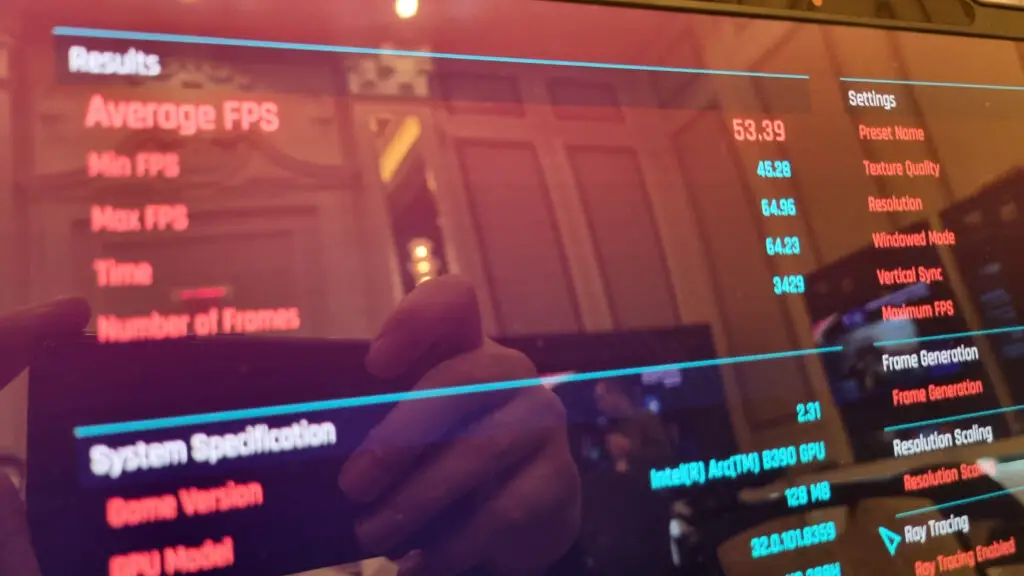 Cyberpunk 2077 benches on an Intel Arc B390 iGPU