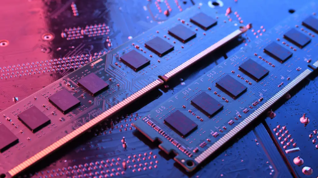 A dramatically lit close up of computer memory/ RAM on a motherboard-style background.