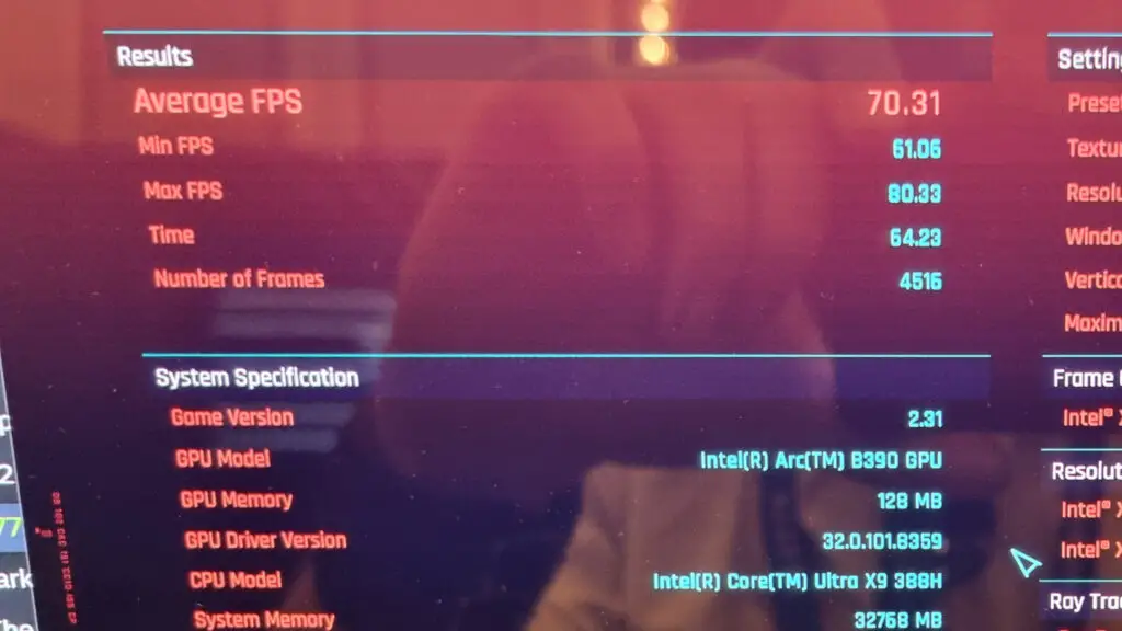 Cyberpunk 2077 on an Intel Arc B390