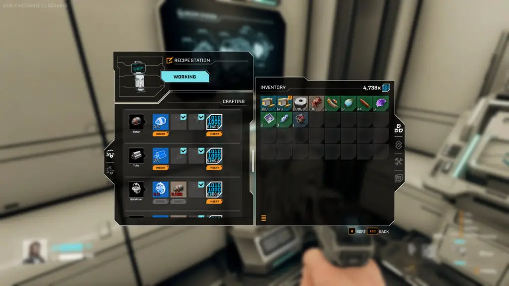 StarRupture Rotor and Tube blueprint location: A player interacting with the Recipe Station, looking at the requirements to unlock Rotors and Tubes.