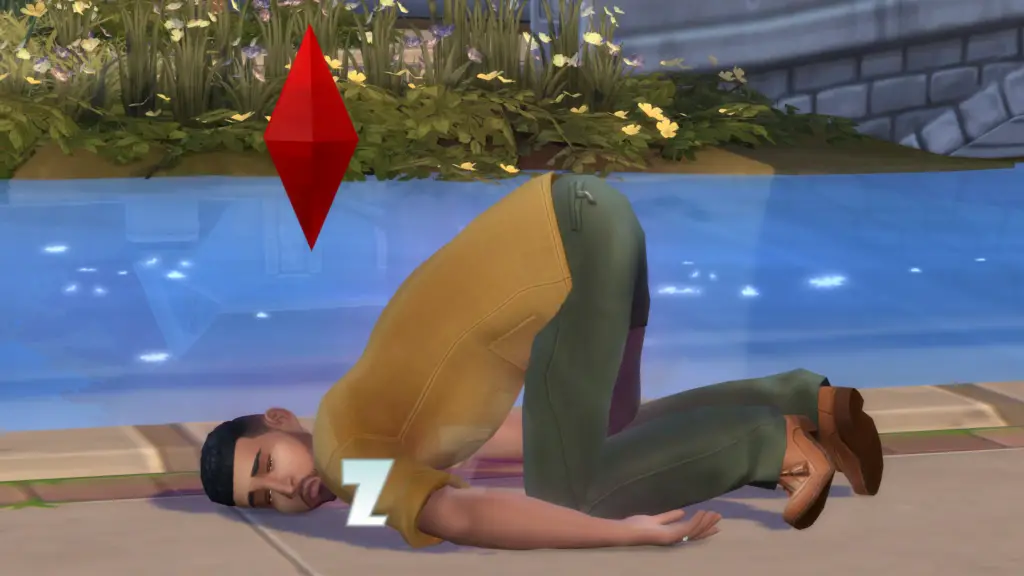 Sims 4 - Bob Pancakes is passed out sleeping on the sidewalk