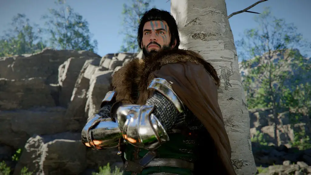 Kliff leaning against a tree in Crimson Desert