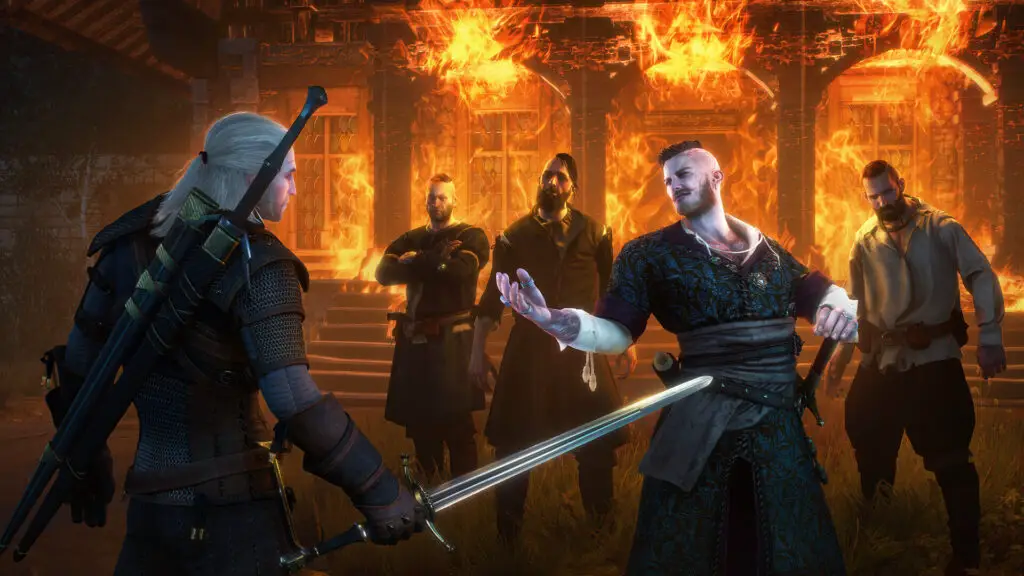 Geralt of Rivia meeting Olgierd von Everec during the Burning Manor encounter.