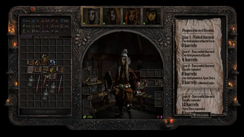 Inventory and Stat Management Screen