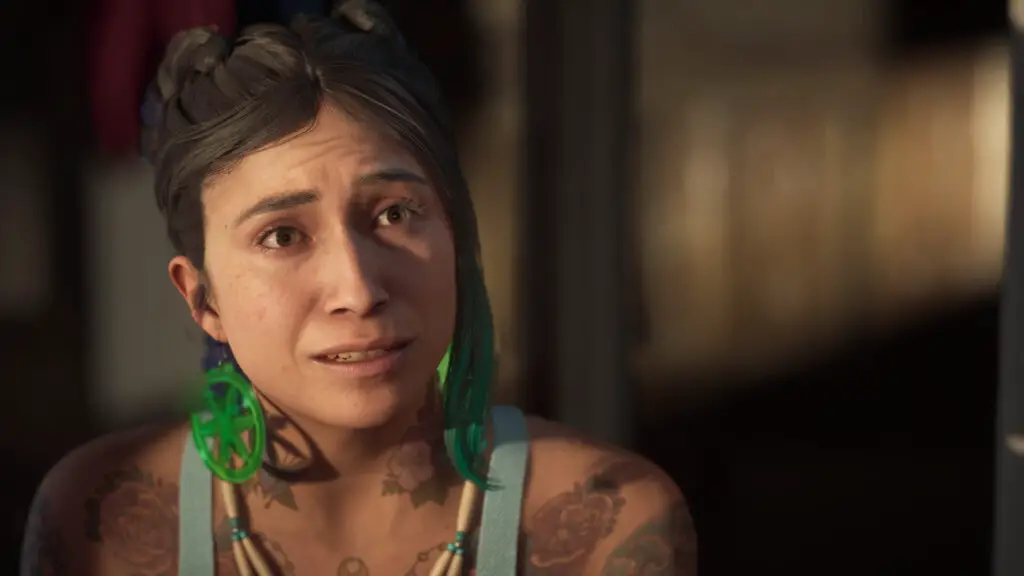 MindsEye gameplay screenshot showing futuristic city environment