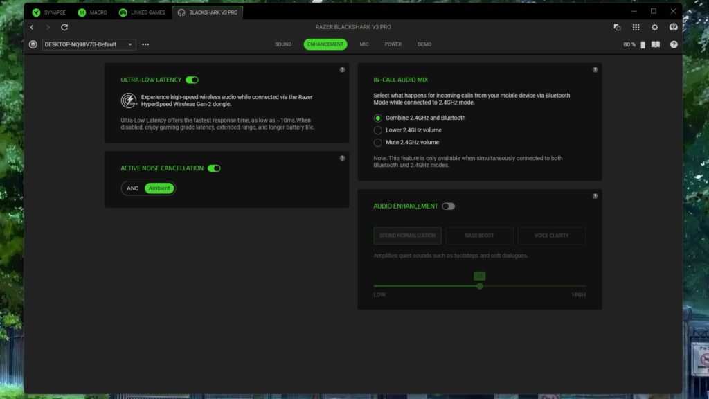 Razer Synapse software showing Blackshark V3 Pro management.