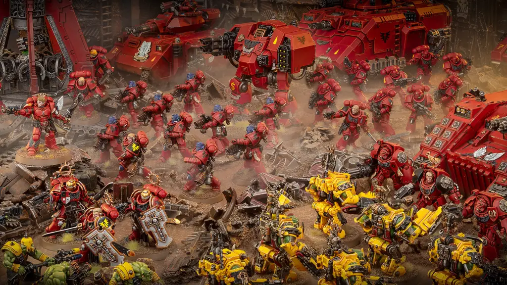 Blood Angels battling Orks in Warhammer 40,000.
