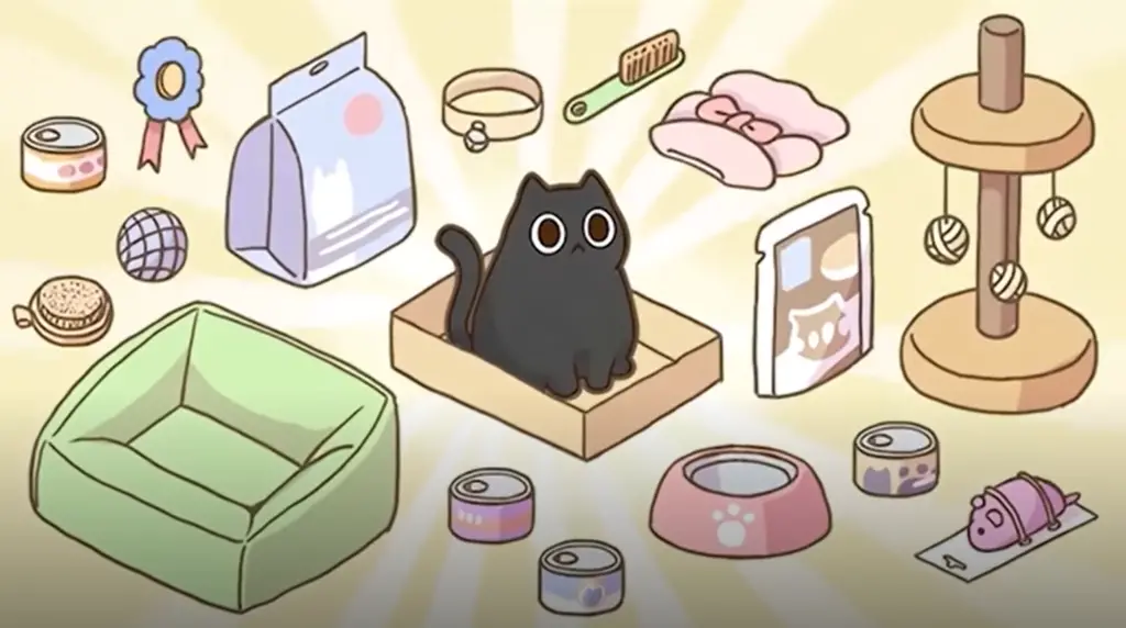 A black cat surrounded by pet items in Organized Inside