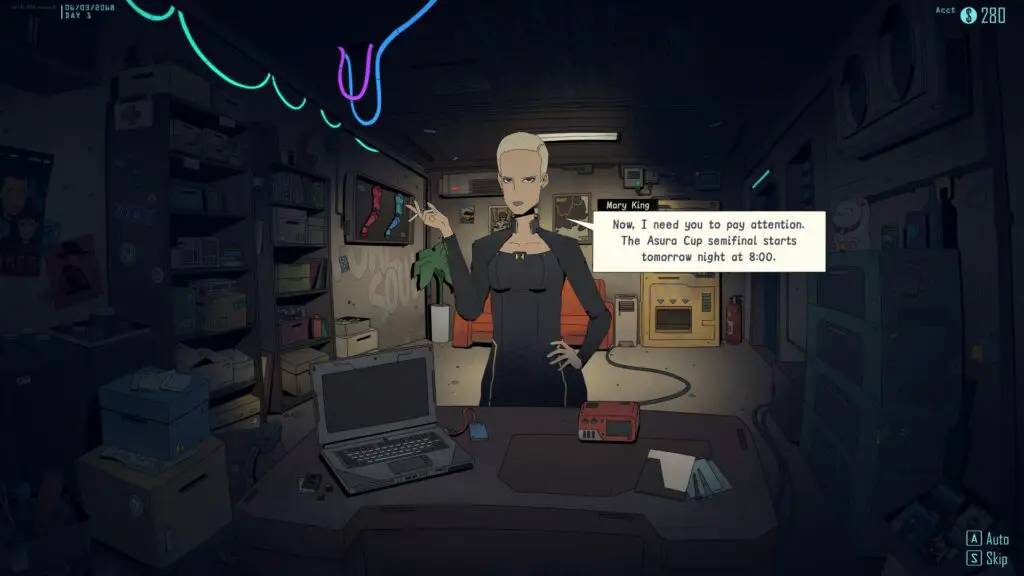 Meeting an elegant, high class fight manager in Steel Soul Shaper.