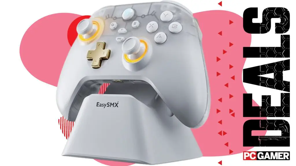 The White EasySMX D05 on a pink background