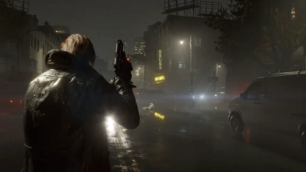 A high-resolution screenshot of the PC version of Resident Evil Requiem showing environmental detail